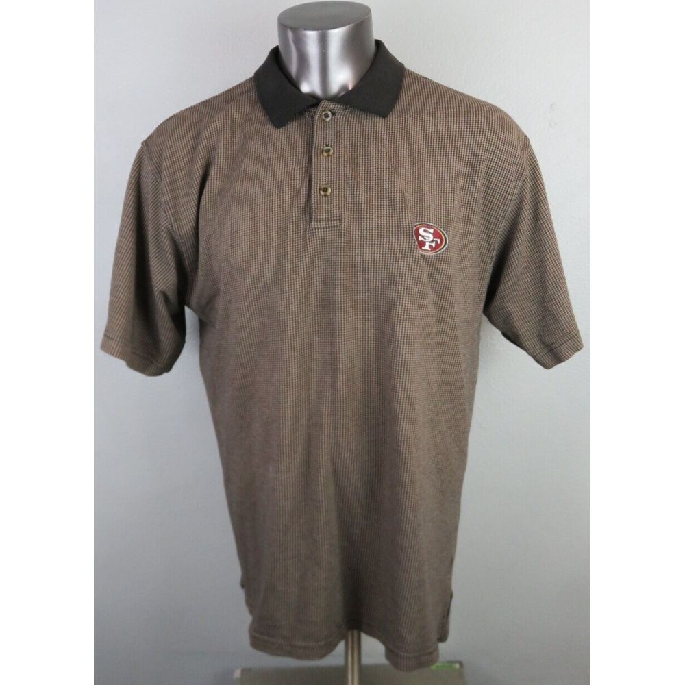 Mens Vintage San Francisco 49ers Polo Shirt Brown‎ Size XL Houndstooth Lee Sport